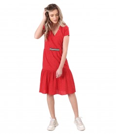 Casual viscose dress with ruffles printed with dots