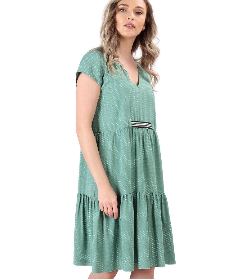 Casual viscose dress with ruffles printed with dots