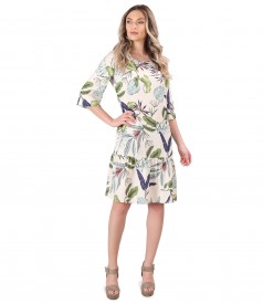 Dress with tencel ruffle printed with floral motifs