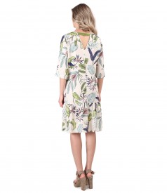 Dress with tencel ruffle printed with floral motifs