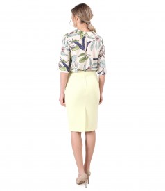 Office outfit with skirt and blouse elegant made of printed tencel