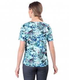 Blouse made of elastic cotton printed with floral motifs