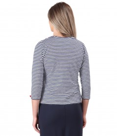 Striped jersey blouse tied with rips cord