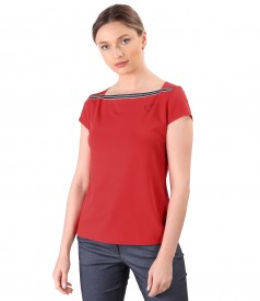 Elastic jersey blouse with band at the neckline