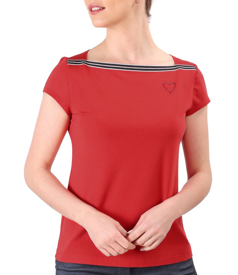 Elastic jersey blouse with band at the neckline