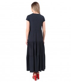 Long viscose dress with ruffles printed with dots