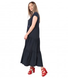 Long viscose dress with ruffles printed with dots