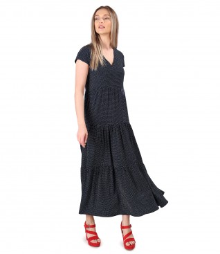 Long viscose dress with ruffles printed with dots