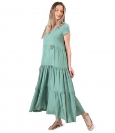 Long viscose dress with ruffles printed with dots