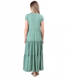 Long viscose dress with ruffles printed with dots