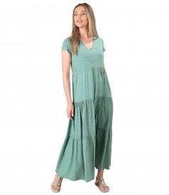 Long viscose dress with ruffles printed with dots