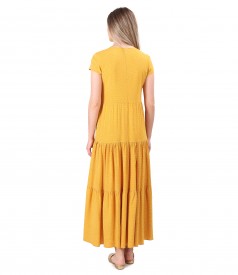 Long viscose dress with ruffles printed with dots