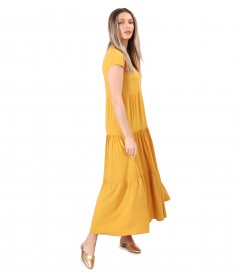 Long viscose dress with ruffles printed with dots