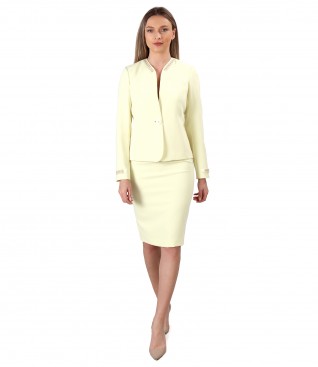 Office women suit with skirt and jacket with trimmings