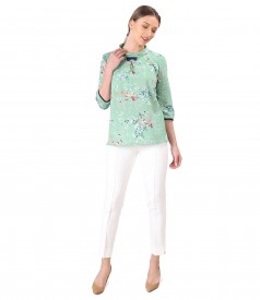 Elegant outfit with ankle pants and cotton blouse with viscose
