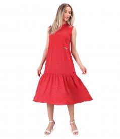 Midi dress with ruffles made of viscose printed with dots