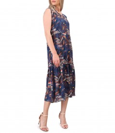 Midi dress with viscose ruffle printed with floral motifs