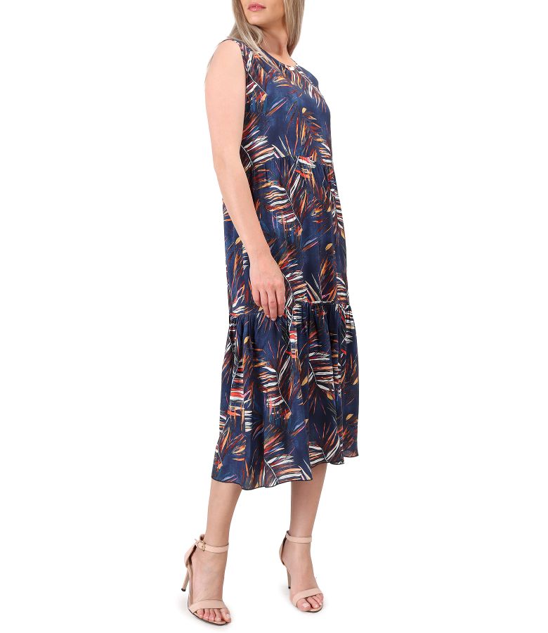 Midi dress with viscose ruffle printed with floral motifs