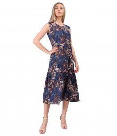 Midi dress with viscose ruffle printed with floral motifs