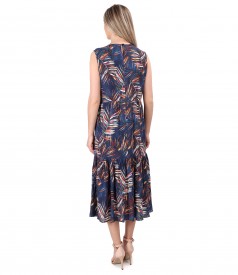 Midi dress with viscose ruffle printed with floral motifs