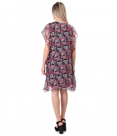 Butterfly veil dress printed with floral motifs