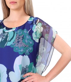 Butterfly veil dress printed with floral motifs