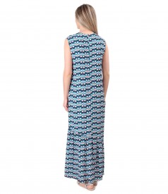 Long dress with ruffle made of printed viscose