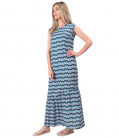 Long dress with ruffle made of printed viscose