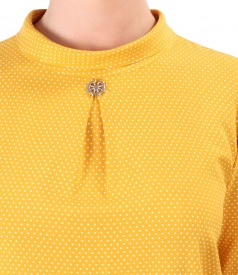 Viscose blouse printed with dots and round collar