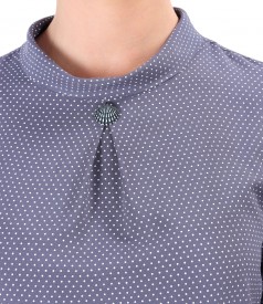 Viscose blouse printed with dots and round collar