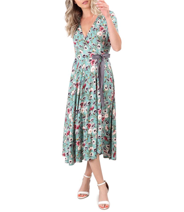 Midi dress made of elastic jersey printed with floral motifs