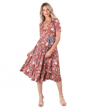 Midi dress made of elastic jersey printed with floral motifs