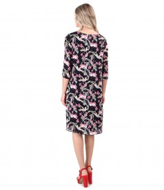 Casual viscose dress printed with hummingbirds and flowers