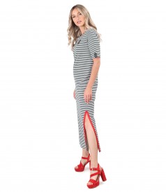 Long dress in elastic striped jersey