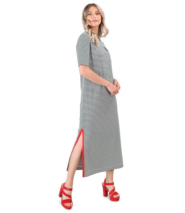 Long dress in elastic striped jersey