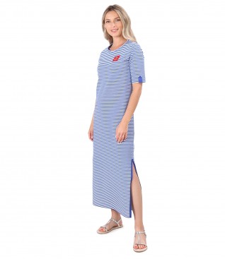 Long dress in elastic striped jersey