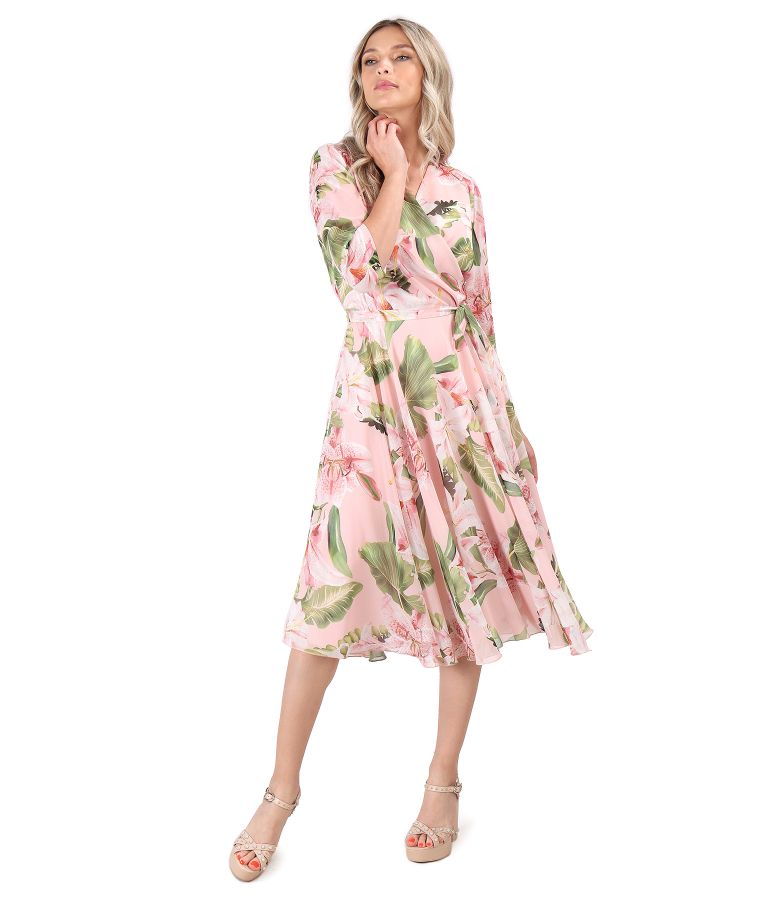 Printed veil dress with oversized flowers