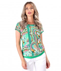 Blouse with printed viscose front