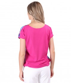 Blouse with front made of natural cupro fabric with digital print