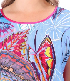 Blouse with front made of natural cupro fabric with digital print