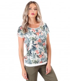 Blouse with printed viscose front