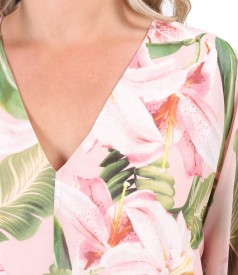 Butterfly dress made of printed veil with floral motifs