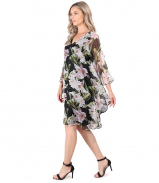 Butterfly dress made of printed veil with floral motifs