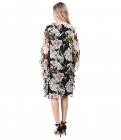 Butterfly dress made of printed veil with floral motifs