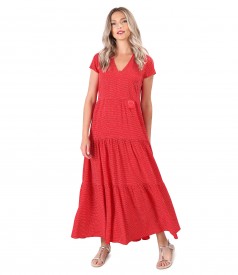 Long viscose dress with ruffles printed with dots