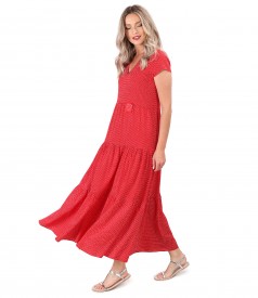 Long viscose dress with ruffles printed with dots