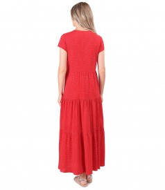 Long viscose dress with ruffles printed with dots