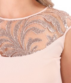 Flared dress with sequin lace front