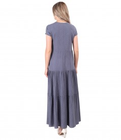 Long viscose dress with ruffles printed with dots