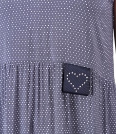 Long viscose dress with ruffles printed with dots